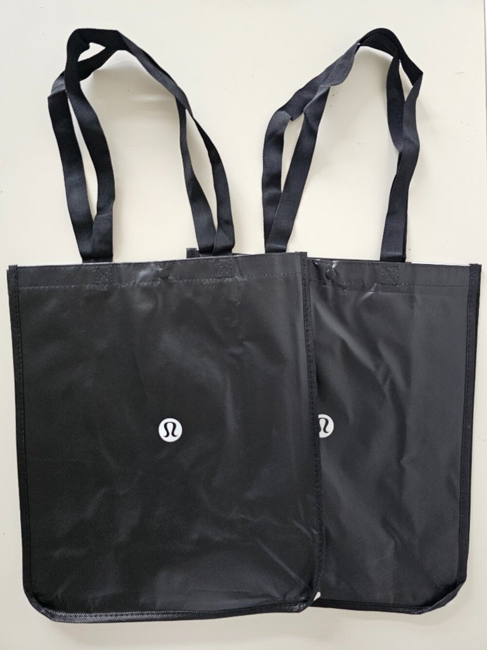 2 x New LULULEMON Black LOGO Reusable Shopping Gym Lunch Shopper Bag Large